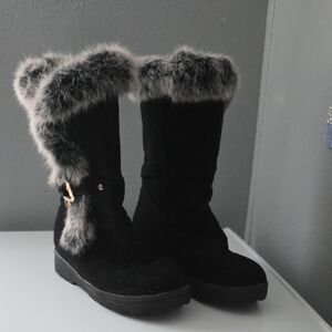 The End World Black Faux Fur Trim Mid-Calf Winter Boots